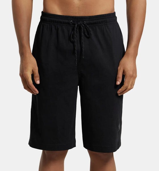 Men's Super Combed Cotton Rich Regular Fit Shorts with Side Pockets - Black