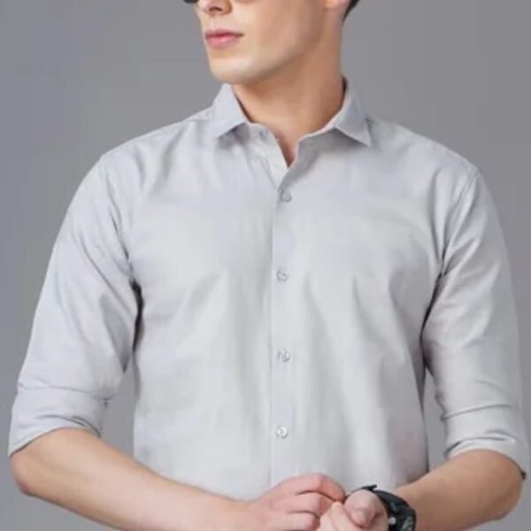 Mens Solid Casual Silver Shirts By Online Trezz